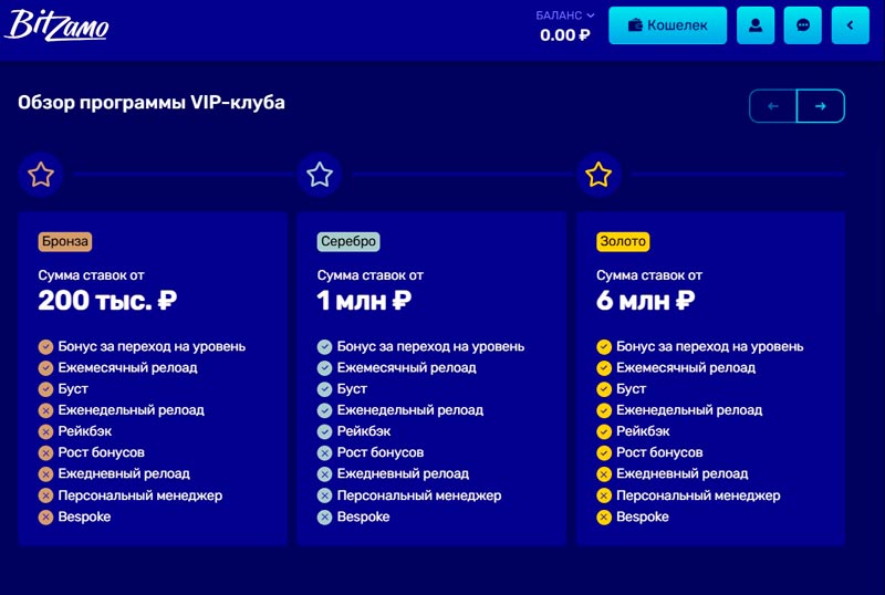 VIP программа в казино Bitzamo